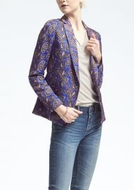 Paisley Linen-Blend Blazer blue at Banana Republic